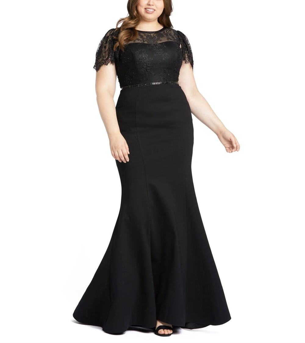 Mac Duggal 48984 Black Evening Gown Beaded Lace Formal Mermaid Dress Size 16W